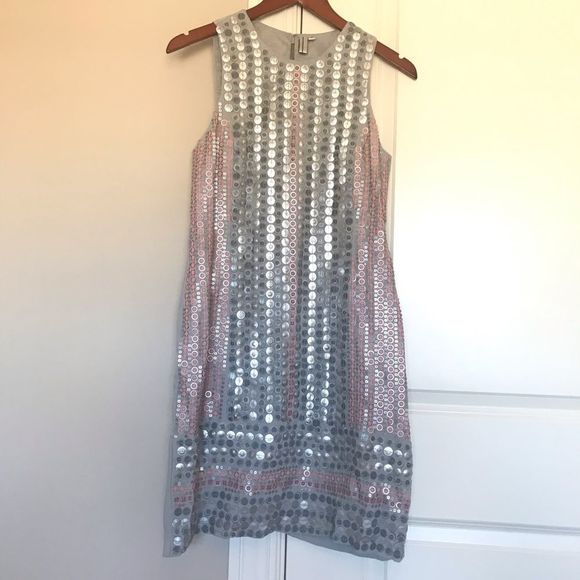 ANTHROPOLOGIE BL^NK LONDON RARE S pink gray dress sequin silver pink - Picture 6 of 13